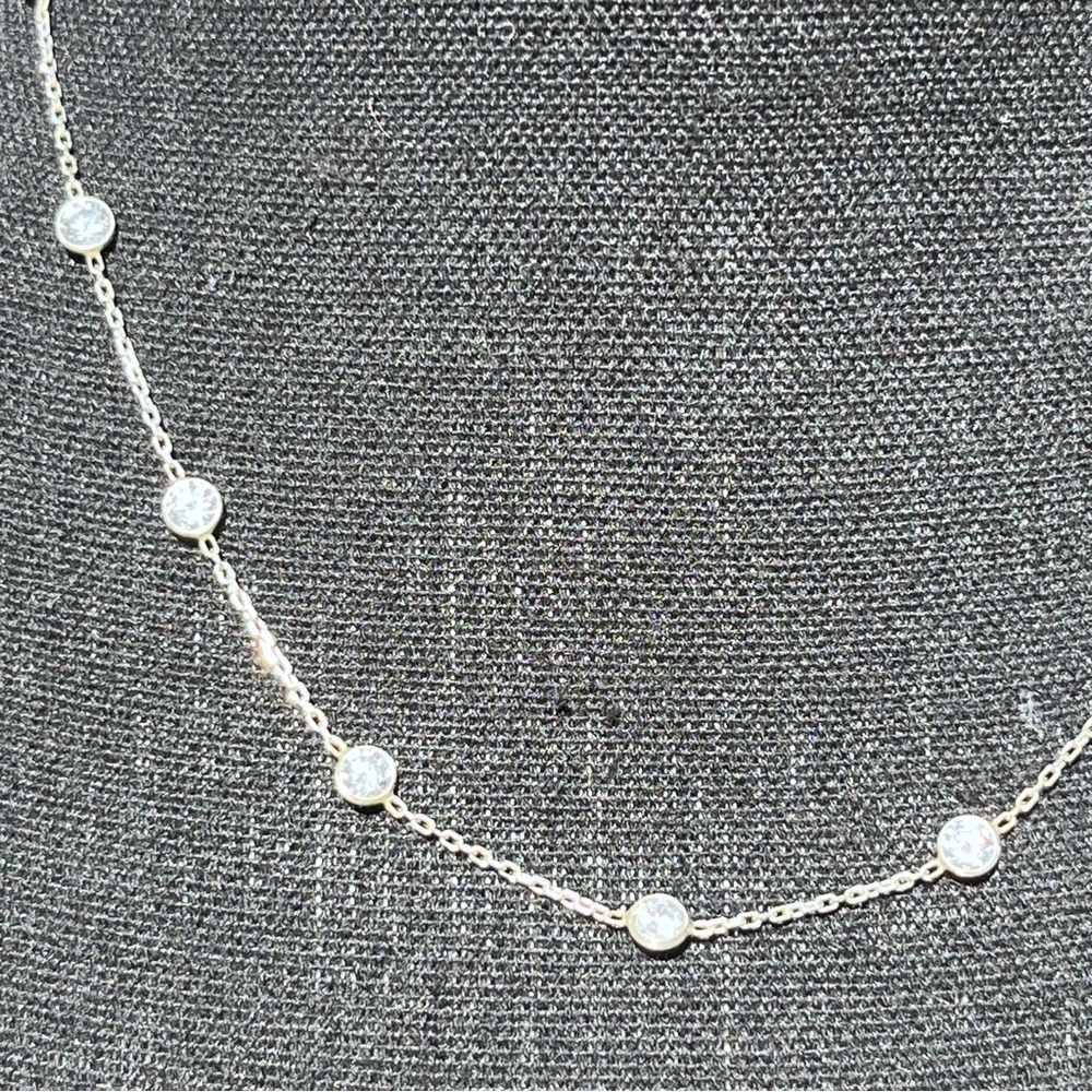 925 Sterling Silver CZ Cubic Zirconia Station Necklace 16-18" - Like new - Picture 6 of 9